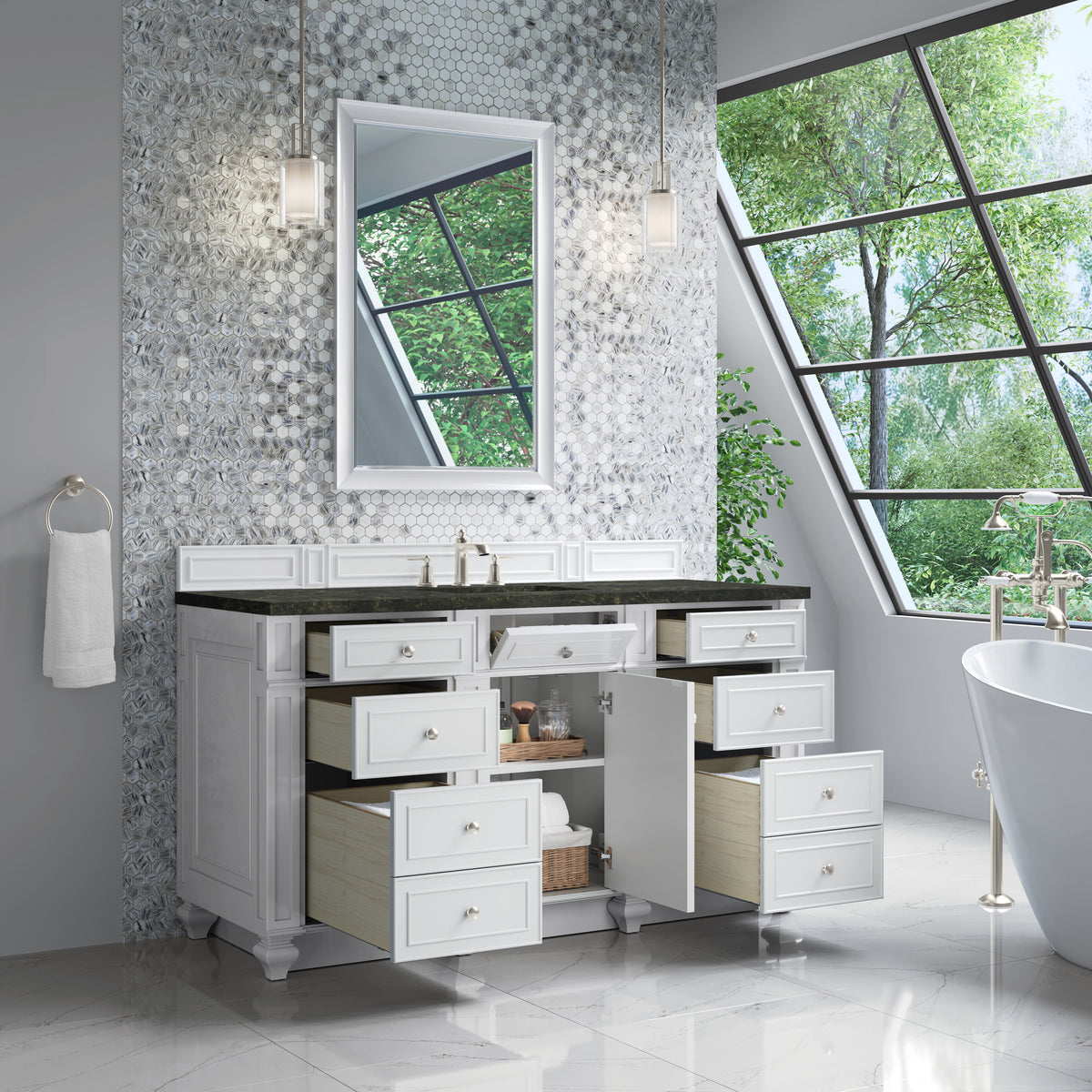 James Martin Vanities Bristol 60" Bright White Single Vanity With 3 CM Phantome Eclos Top