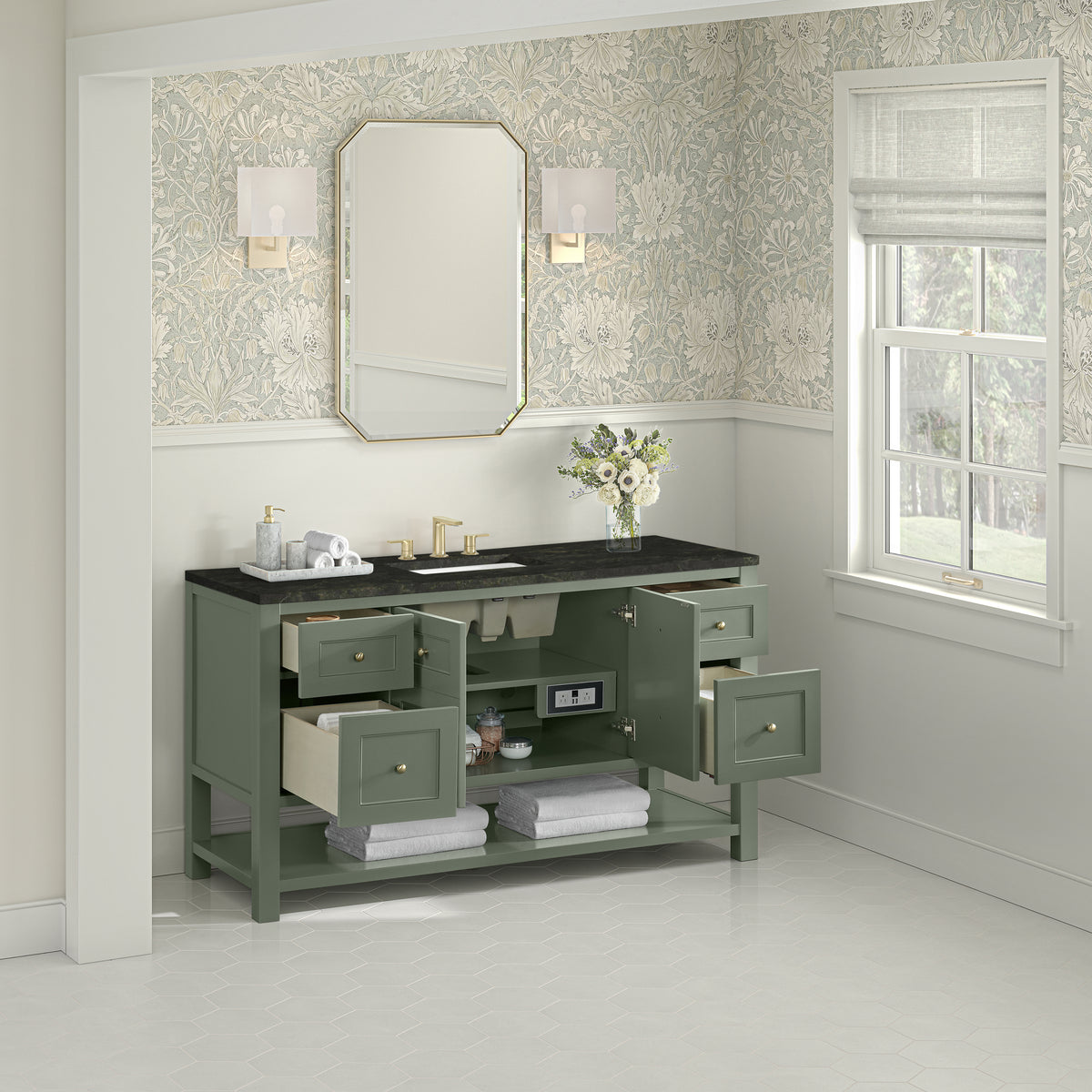 James Martin Vanities Breckenridge 60" Smokey Celadon Single Vanity With 3cm Phantome Eclos Top