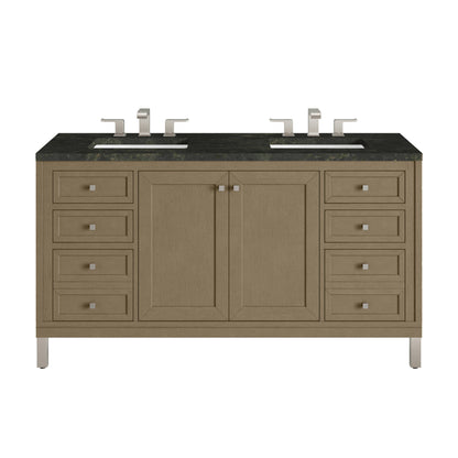 James Martin Vanities Chicago 60" Walnut Whisper Double Vanity With 3 CM Phantome Eclos Top