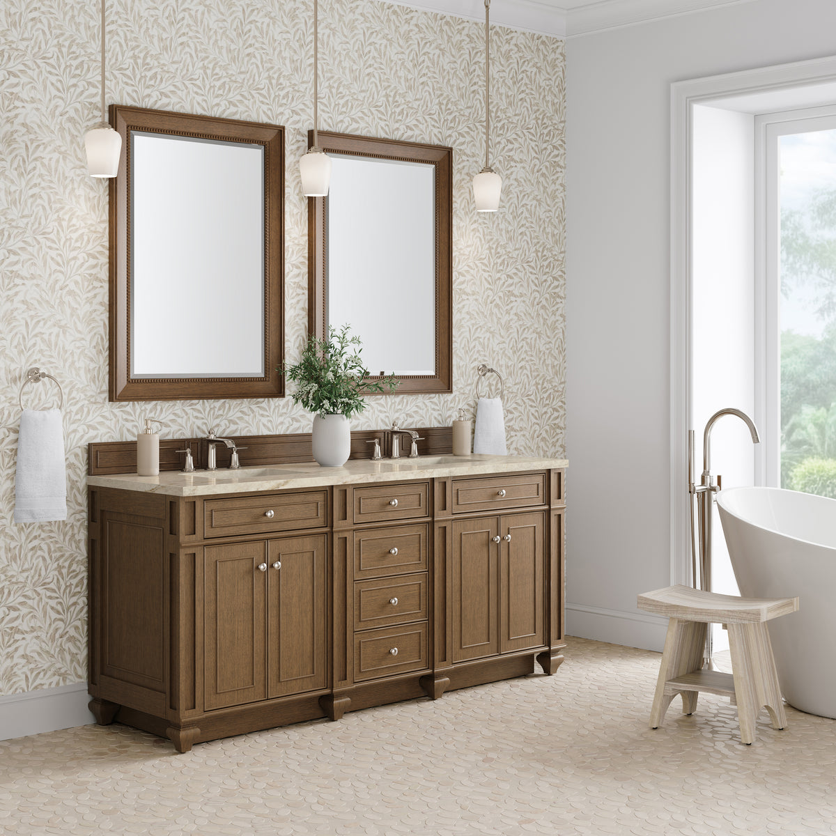 James Martin Vanities Bristol 72" Saddle Brown Double Vanity With 3 CM Tajnar Eclos Top