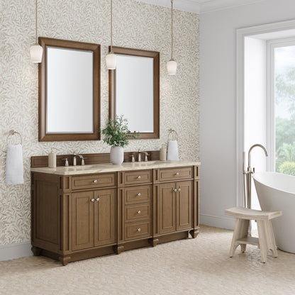 James Martin Vanities Bristol 72" Saddle Brown Double Vanity With 3 CM Tajnar Eclos Top