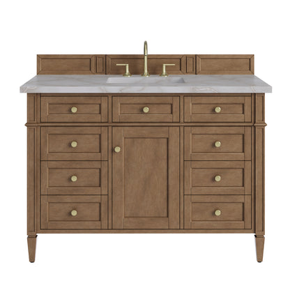 James Martin Vanities Brittany 48" Pecan Single Vanity With 3 CM Victorian Silver Silestone Top