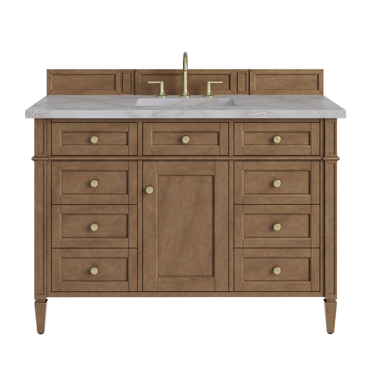 James Martin Vanities Brittany 48" Pecan Single Vanity With 3 CM Victorian Silver Silestone Top