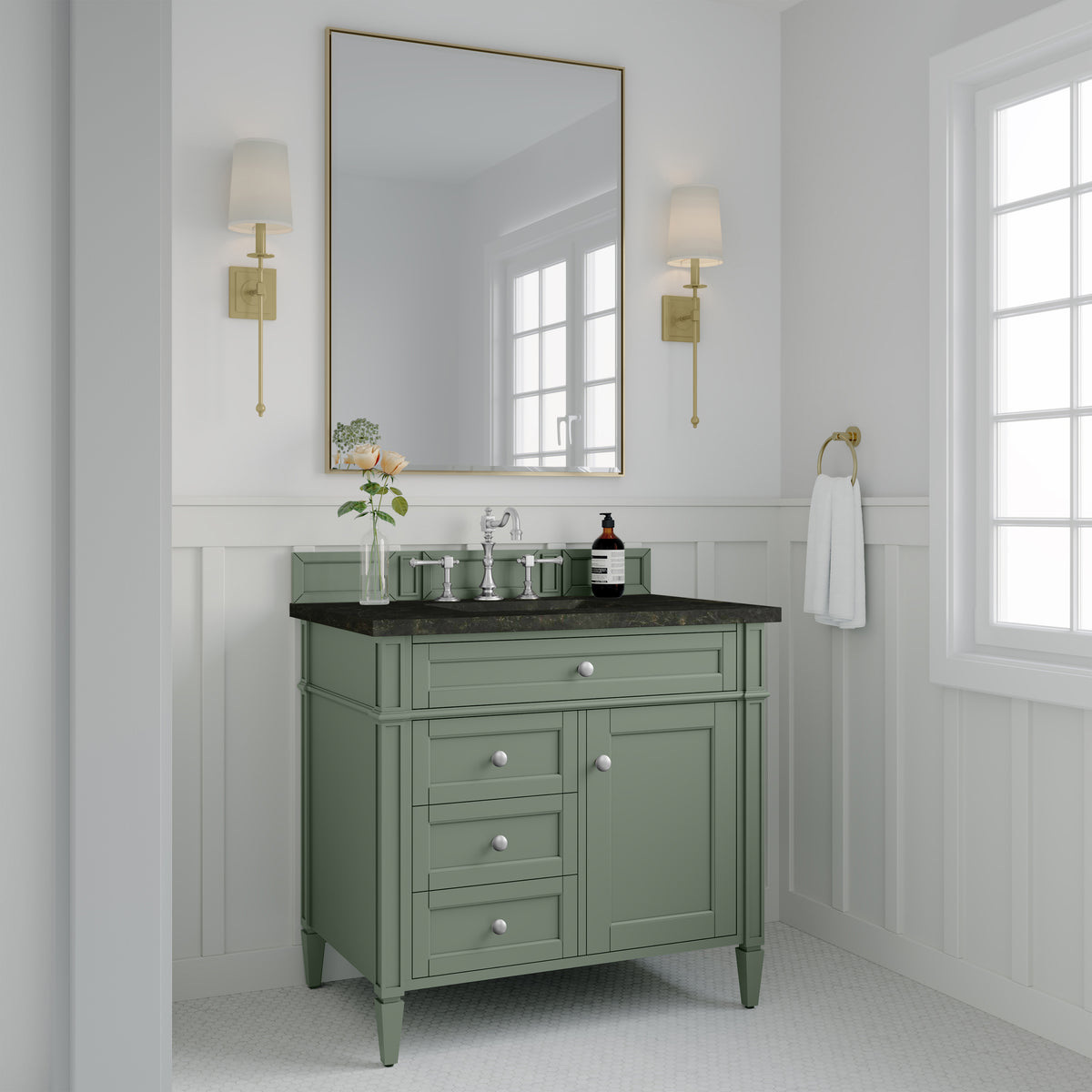 James Martin Vanities Brittany 36" Smokey Celadon Single Vanity With 3 CM Phantome Eclos Top