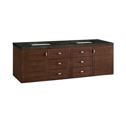 James Martin Vanities Amberly 72" Mid-Century Walnut Double Vanity With 3 CM Phantome Eclos Top