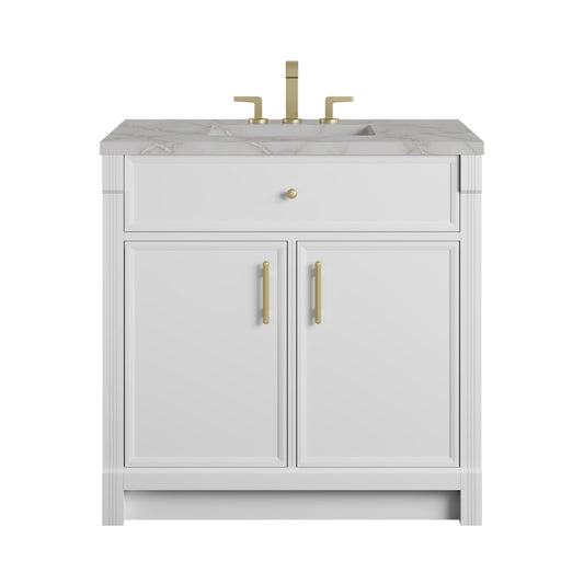 James Martin Vanities Bellshire 36" Bright White Single Vanity With 3 CM Victorian Silver Silestone Top