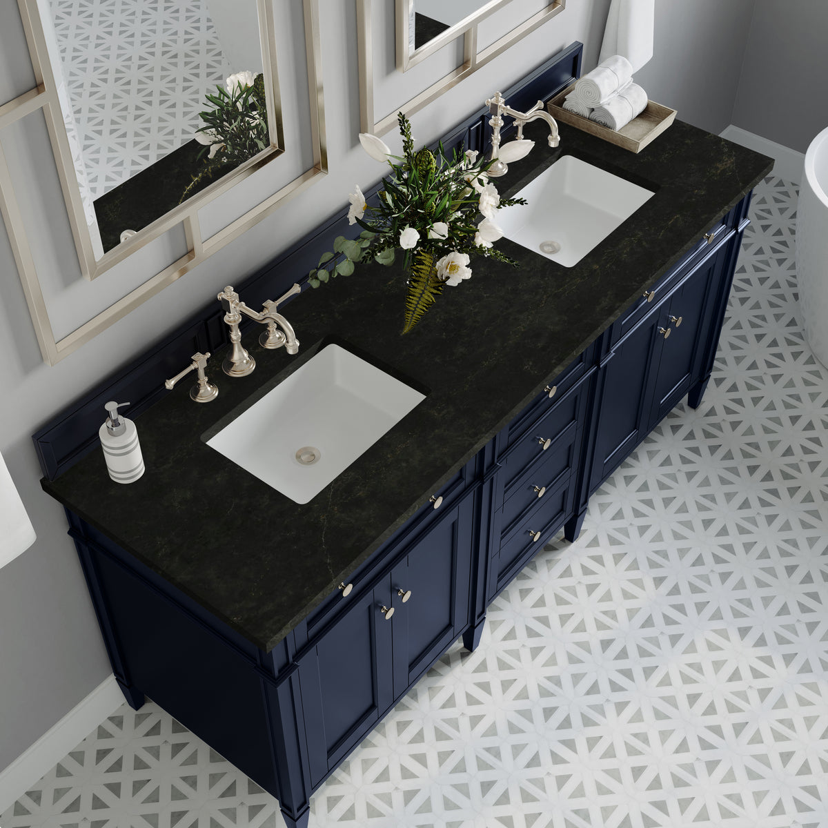 James Martin Vanities Brittany 72" Victory Blue Double Vanity With 3 CM Phantome Eclos Top