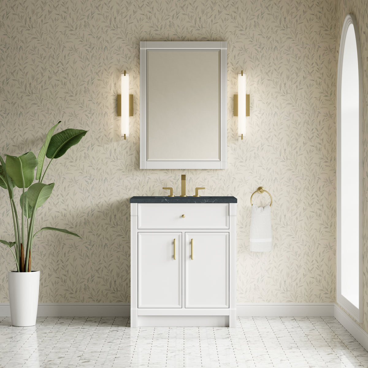 James Martin Vanities Bellshire 30" Bright White Single Vanity With 3 CM Charcoal Soapstone Silestone Top