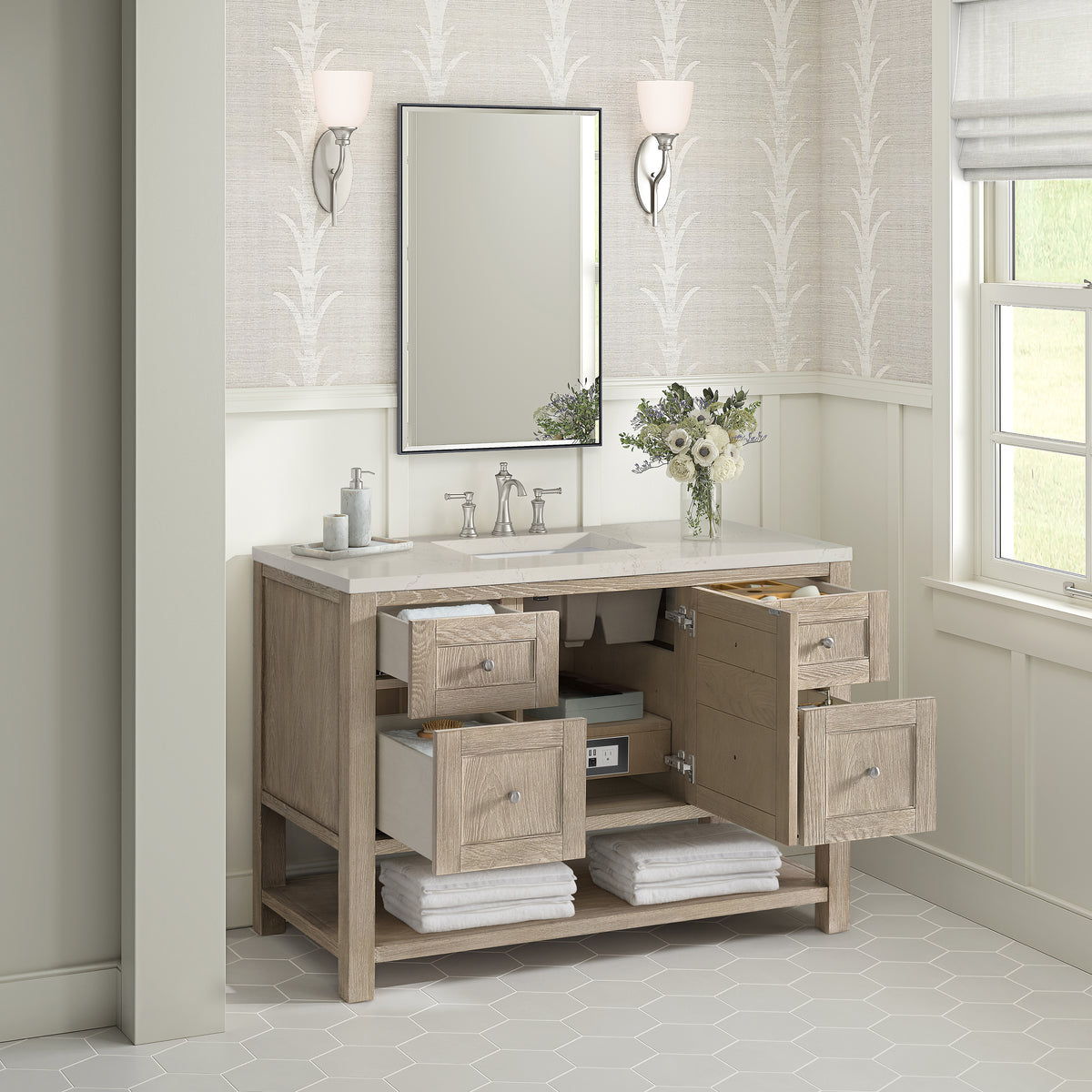 James Martin Vanities Breckenridge 48" Whitewashed Oak Single Vanity With 3cm Siberian Silestone Top