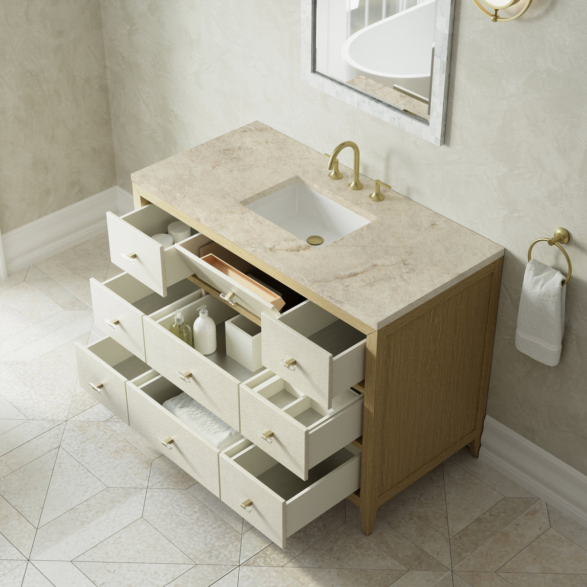 James Martin Vanities Celeste 48" Sunwashed Oak with Embossed Shagreen Single Vanity With 3 CM Tajnar Eclos Top