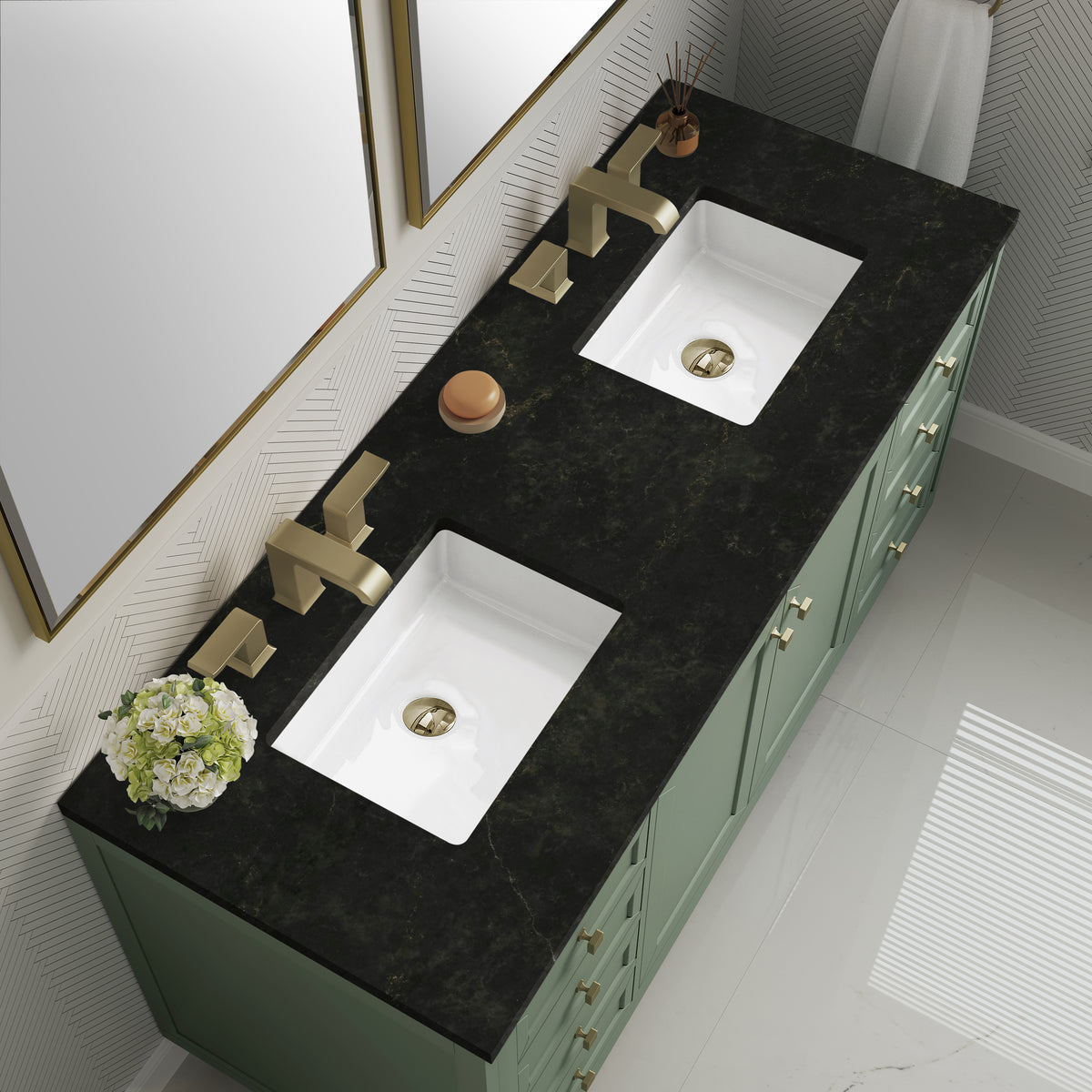 James Martin Vanities Chicago 60" Smokey Celadon Double Vanity With 3 CM Phantome Eclos Top