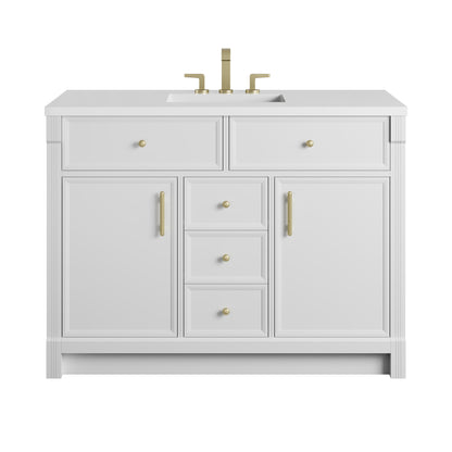James Martin Vanities Bellshire 48" Bright White Single Vanity With 3 CM White Zeus Silestone Top