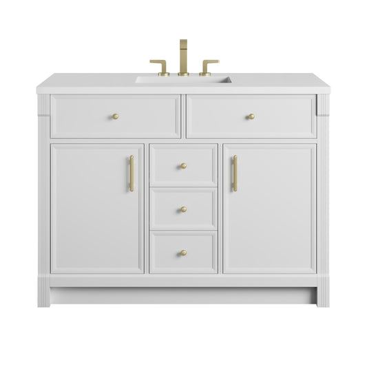 James Martin Vanities Bellshire 48" Bright White Single Vanity With 3 CM White Zeus Silestone Top