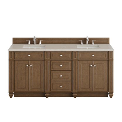 James Martin Vanities Bristol 72" Saddle Brown Double Vanity With 3 CM Siberian Silestone Top