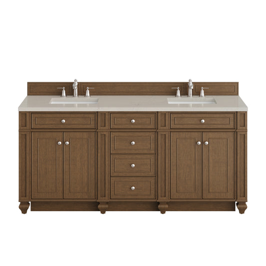 James Martin Vanities Bristol 72" Saddle Brown Double Vanity With 3 CM Siberian Silestone Top