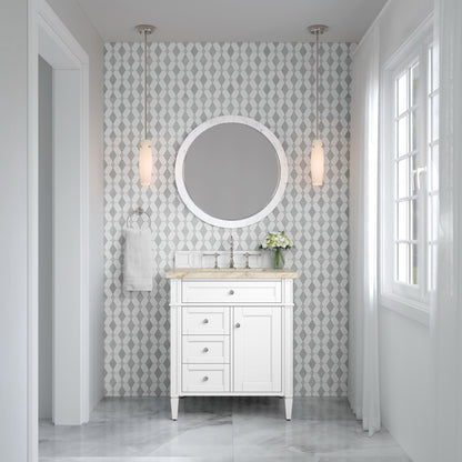 James Martin Vanities Brittany 30" Bright White Single Vanity With 3 CM Tajnar Eclos Top