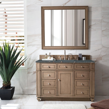 James Martin Vanities Bristol 48" Whitewashed Walnut Single Vanity With 3 CM Parisien Bleu Silestone Top and FreePower Wireless Charger