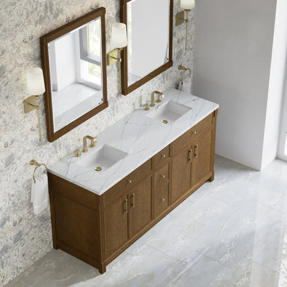 James Martin Vanities Bellshire 72" Honey Oak Double Vanity With 3 CM Ethereal Noctis Silestone Top