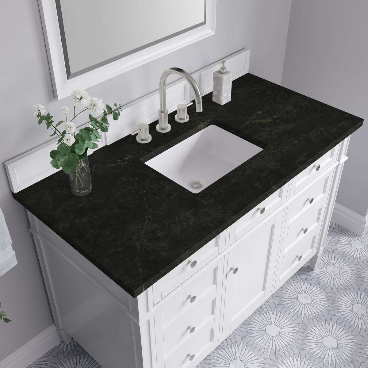 James Martin Vanities Brittany 48" Bright White Single Vanity With 3 CM Phantome Eclos Top