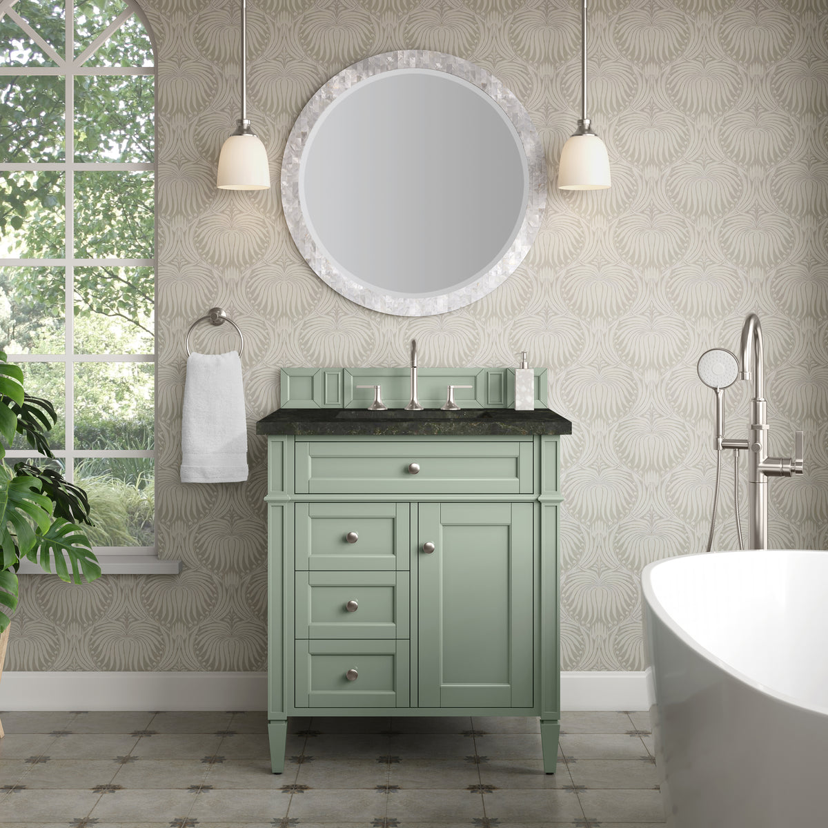 James Martin Vanities Brittany 30" Sage Green Single Vanity With 3 CM Phantome Eclos Top
