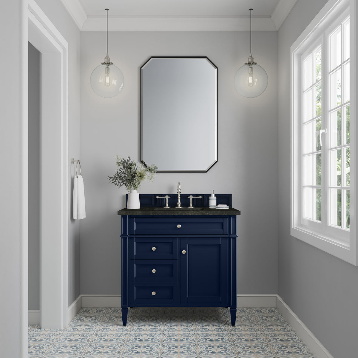 James Martin Vanities Brittany 36" Victory Blue Single Vanity With 3 CM Phantome Eclos Top