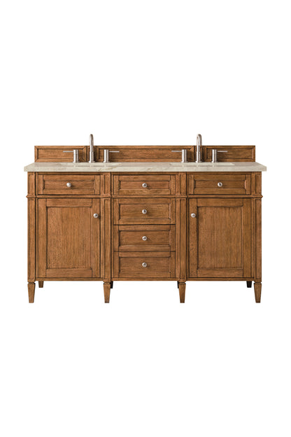 James Martin Vanities Brittany 60" Saddle Brown Double Vanity With 3 CM Tajnar Eclos Top