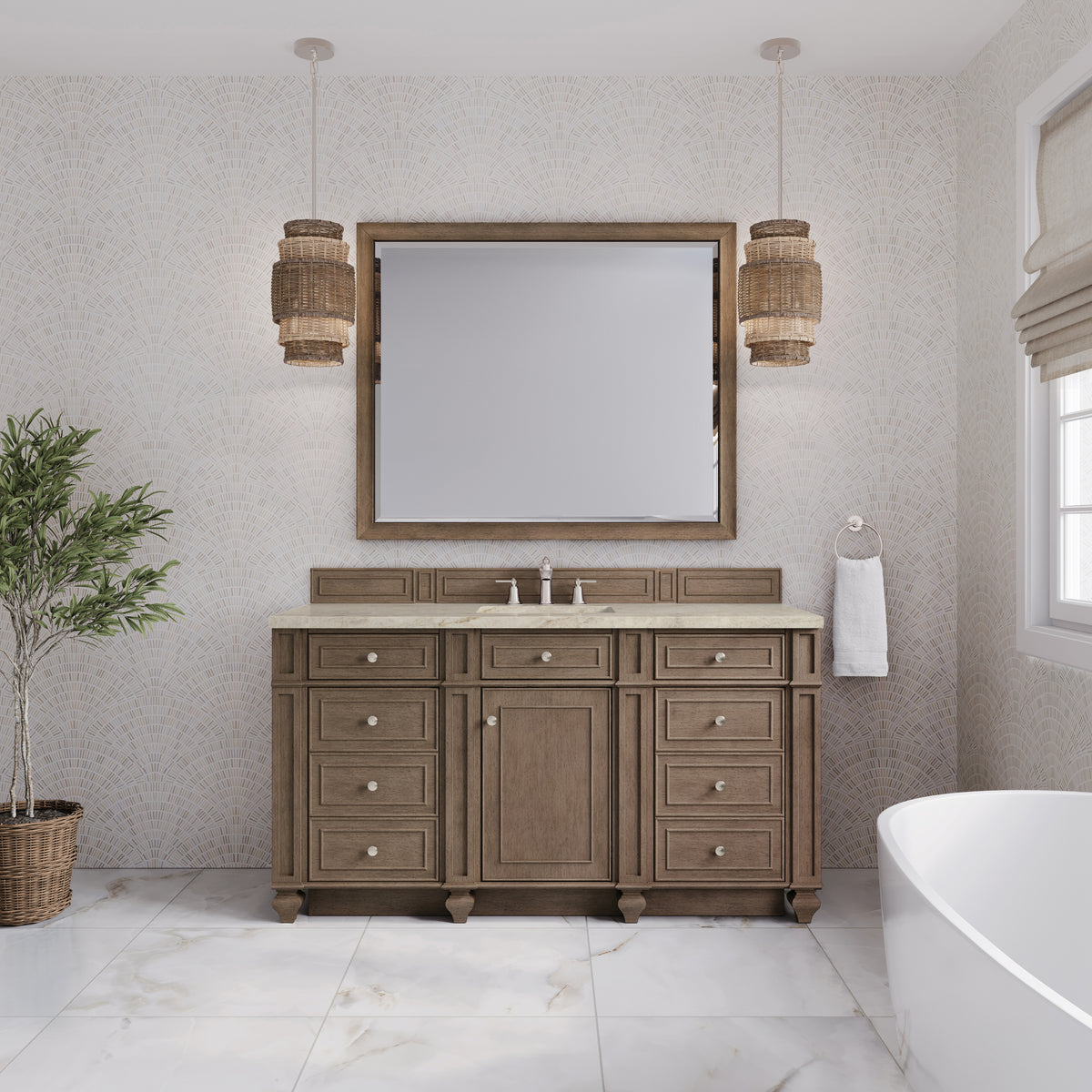 James Martin Vanities Bristol 60" Whitewashed Walnut Single Vanity With 3 CM Tajnar Eclos Top