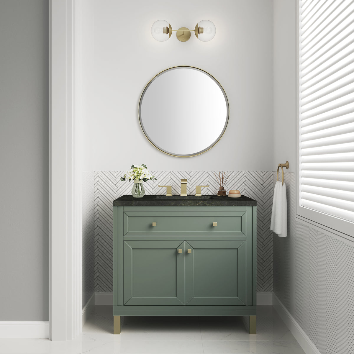 James Martin Vanities Chicago 36" Smokey Celadon Single Vanity With 3 CM Phantome Eclos Top
