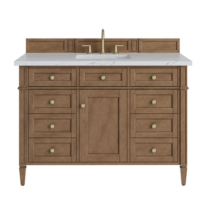 James Martin Vanities Brittany 48" Pecan Single Vanity With 3 CM Ethereal Noctis Silestone Top and FreePower Wireless Charger