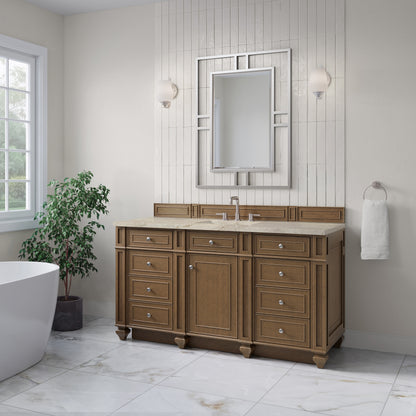 James Martin Vanities Bristol 60" Saddle Brown Single Vanity With 3 CM Tajnar Eclos Top and FreePower Wireless Charger