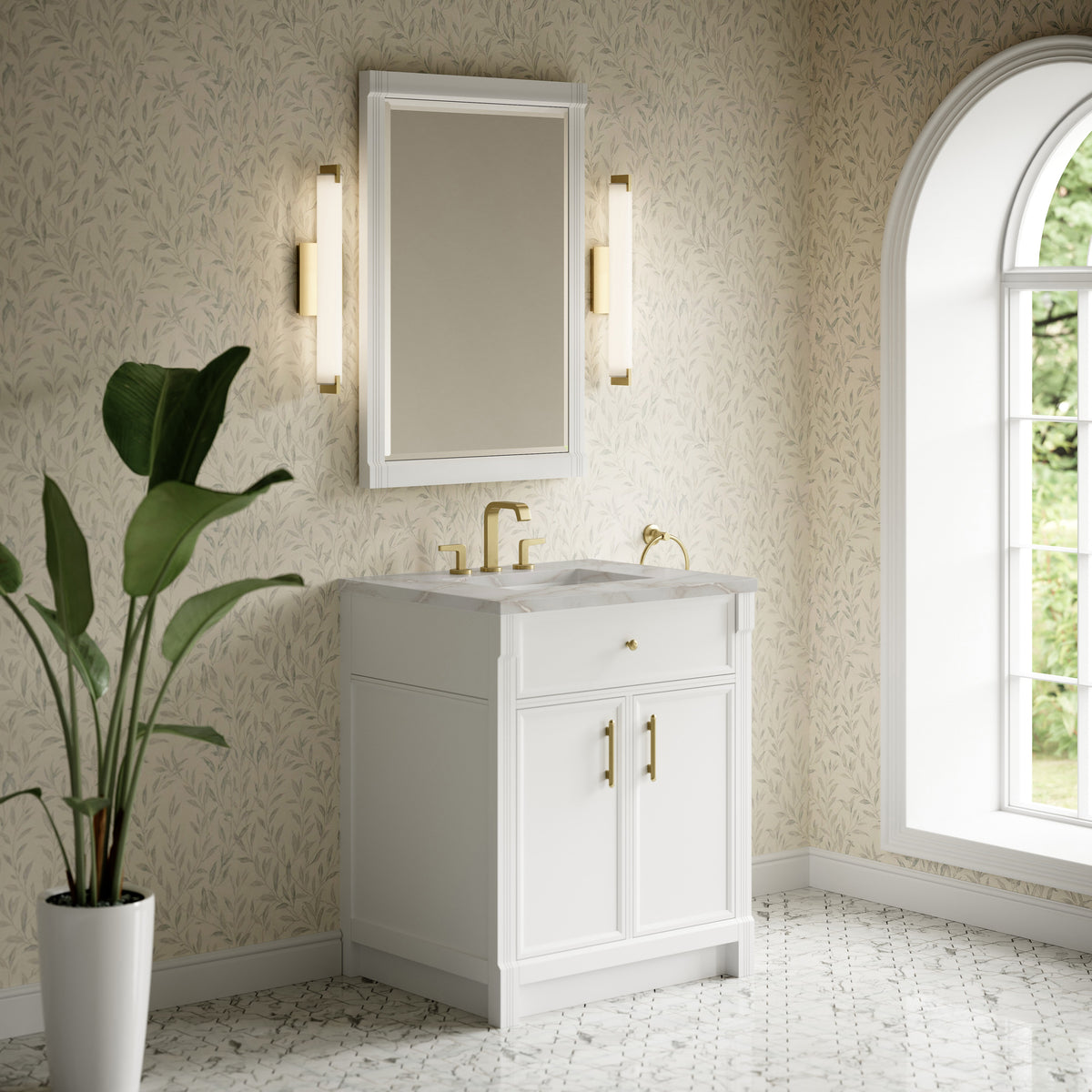 James Martin Vanities Bellshire 30" Bright White Single Vanity With 3 CM Victorian Silver Silestone Top
