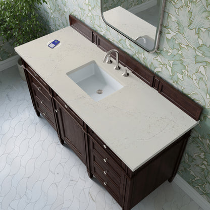 James Martin Vanities Brittany 60" Burnished Mahogany Single Vanity With 3 CM Siberian Silestone Top and FreePower Wireless Charger
