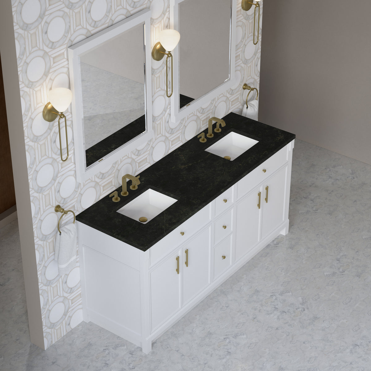 James Martin Vanities Bellshire 72" Bright White Double Vanity With 3 CM Phantome Eclos Top