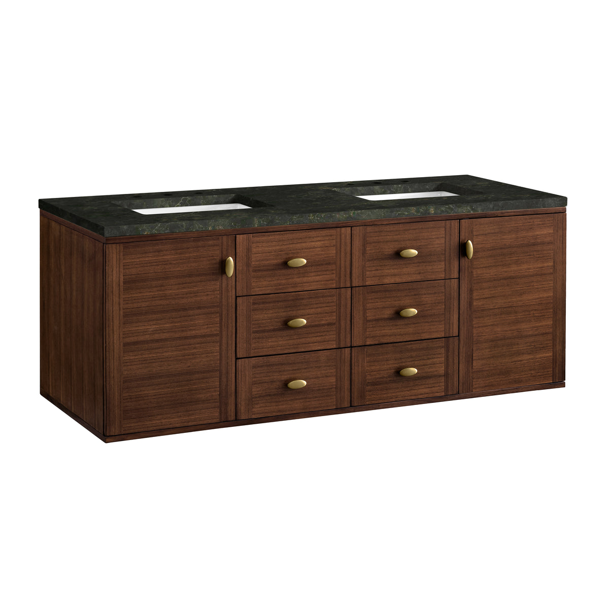 James Martin Vanities Amberly 60" Mid-Century Walnut Double Vanity With 3 CM Phantome Eclos Top