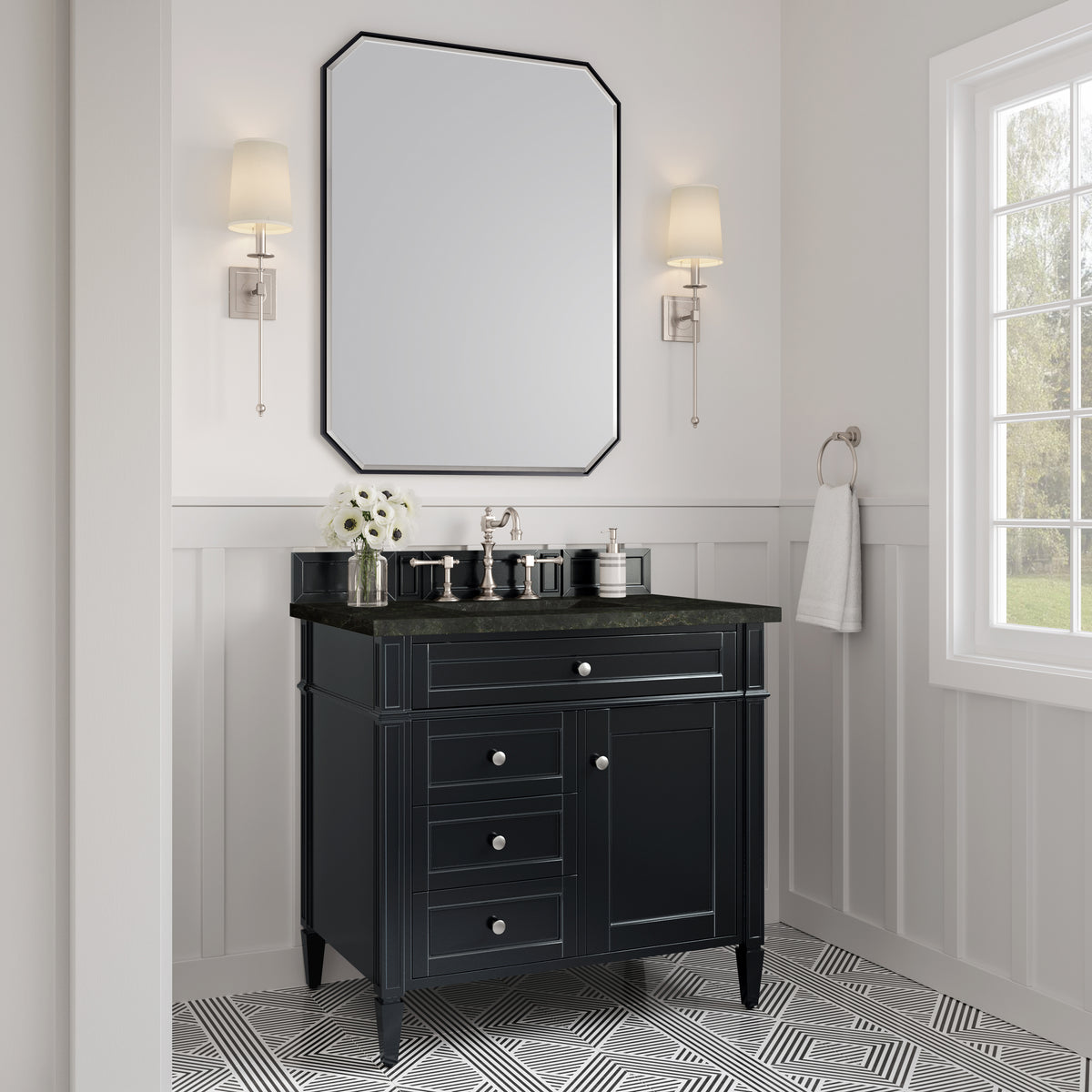 James Martin Vanities Brittany 36" Black Onyx Single Vanity With 3 CM Phantome Eclos Top