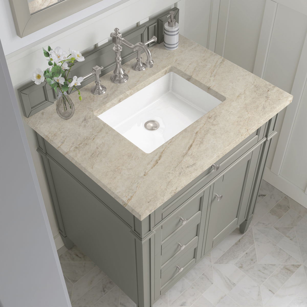 James Martin Vanities Brittany 30" Urban Gray Single Vanity With 3 CM Tajnar Eclos Top