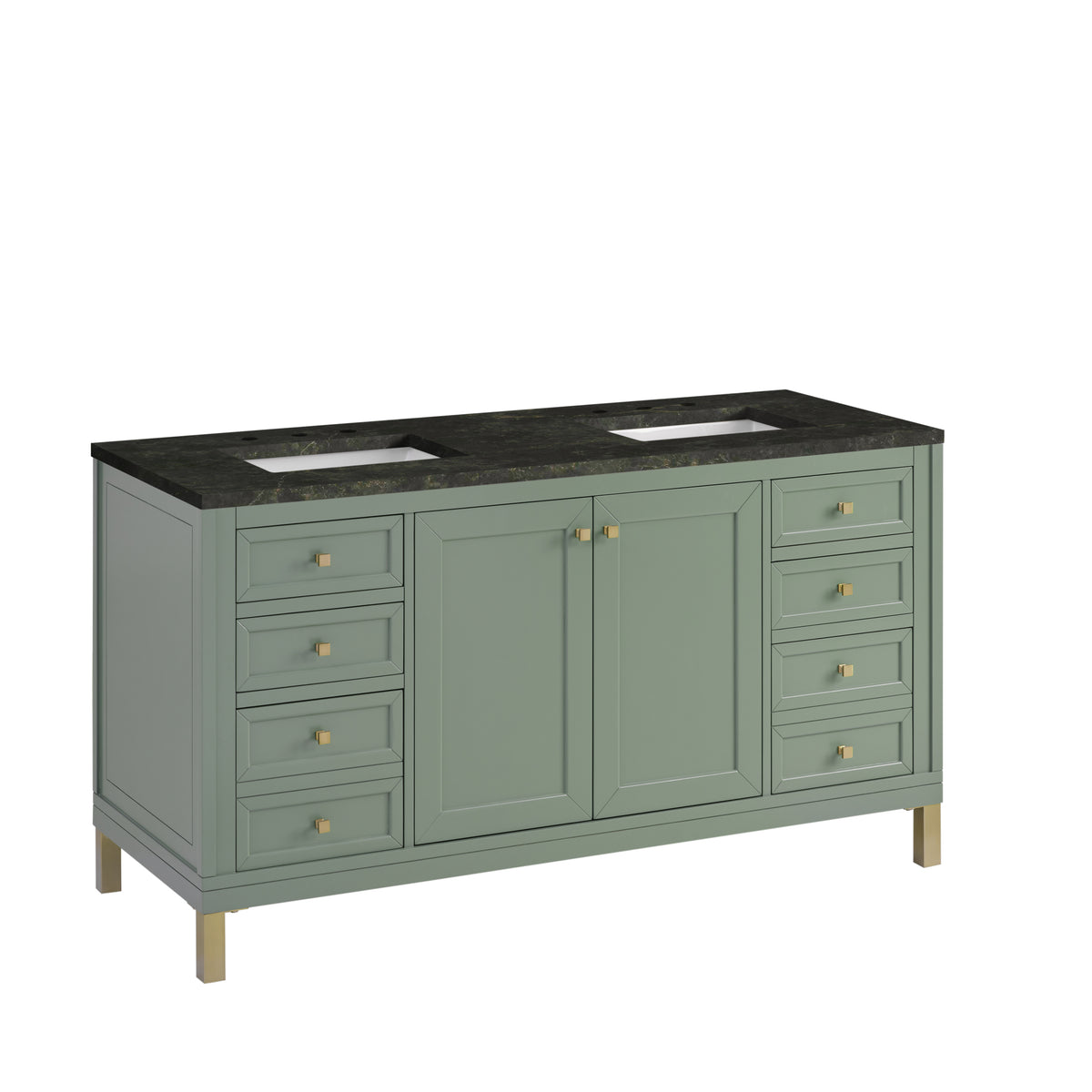 James Martin Vanities Chicago 60" Smokey Celadon Double Vanity With 3 CM Phantome Eclos Top