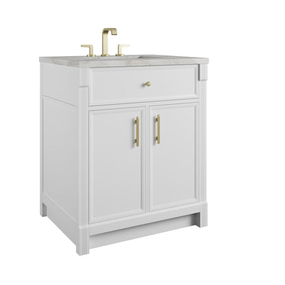 James Martin Vanities Bellshire 30" Bright White Single Vanity With 3 CM Victorian Silver Silestone Top
