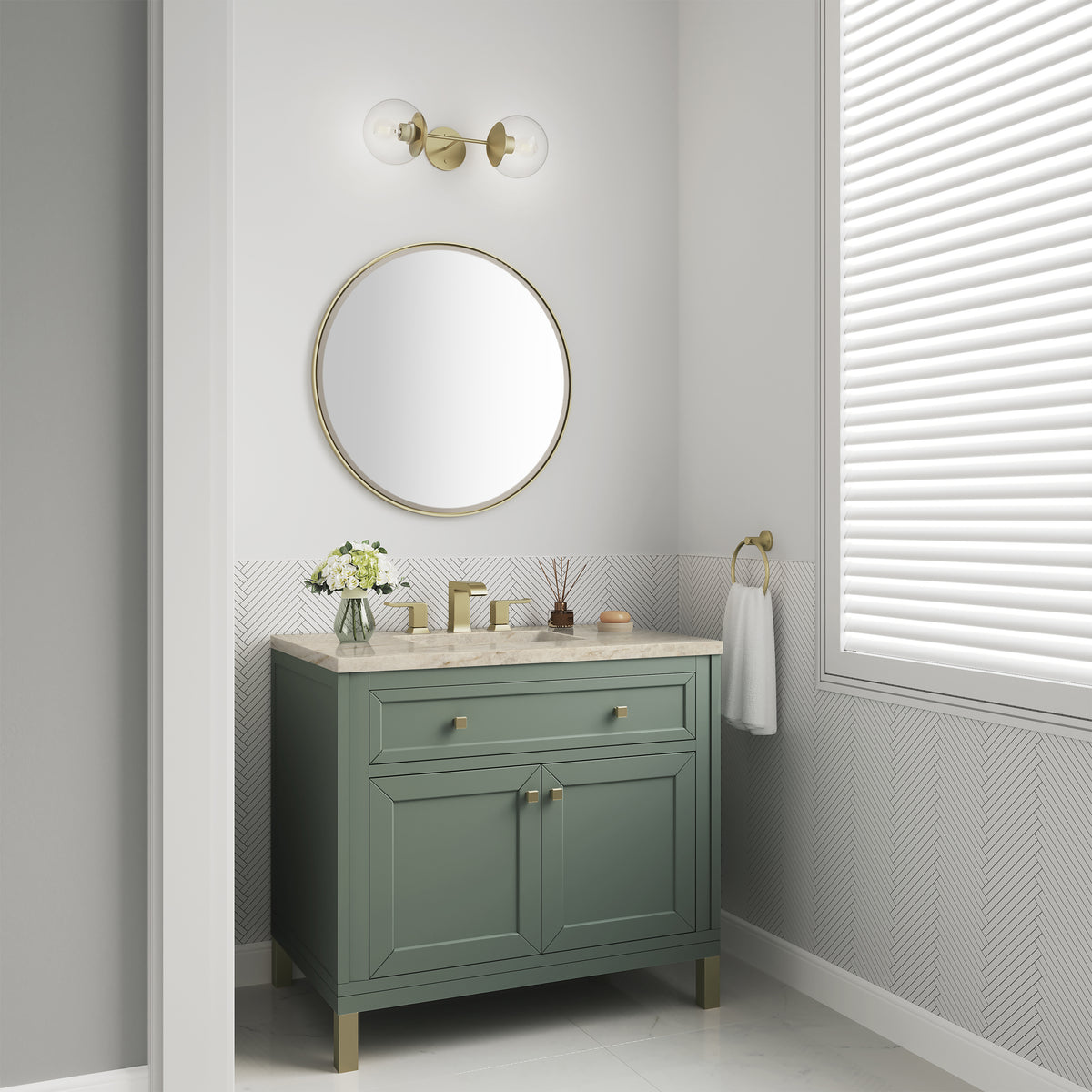 James Martin Vanities Chicago 36" Smokey Celadon Single Vanity With 3 CM Tajnar Eclos Top
