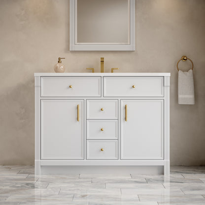 James Martin Vanities Bellshire 48" Bright White Single Vanity With 3 CM White Zeus Silestone Top