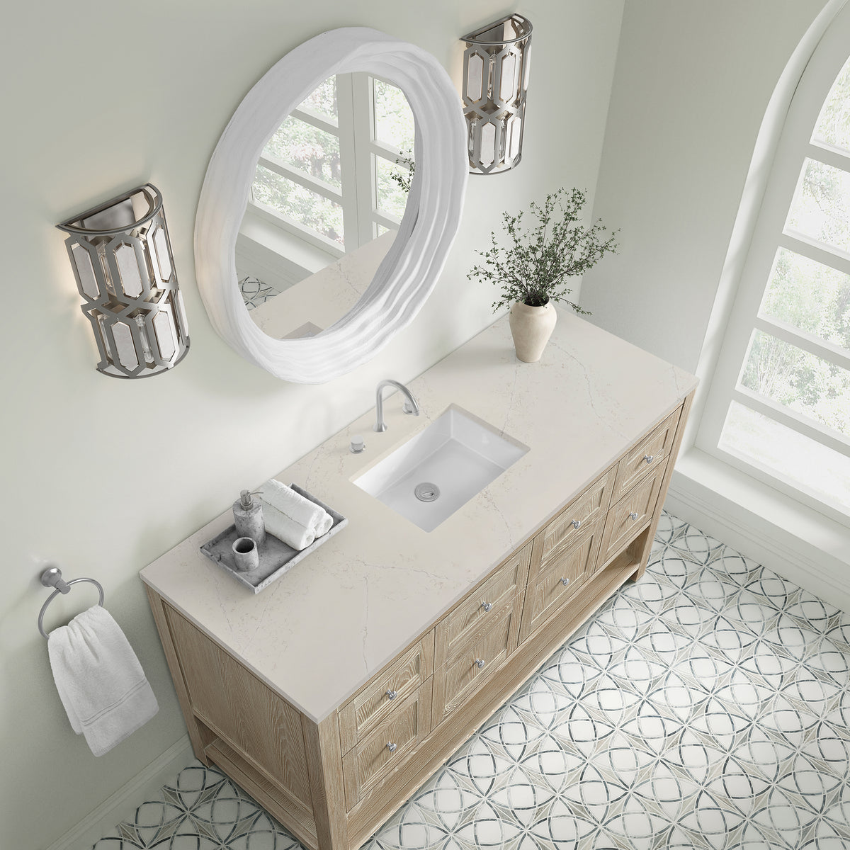 James Martin Vanities Breckenridge 60" Whitewashed Oak Single Vanity With 3cm Siberian Silestone Top