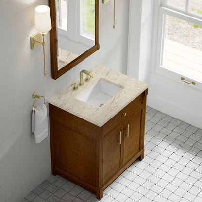 James Martin Vanities Bellshire 30" Honey Oak Single Vanity With 3 CM Tajnar Eclos Top