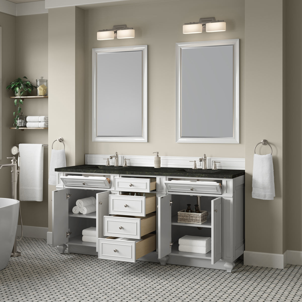 James Martin Vanities Bristol 72" Bright White Double Vanity With 3 CM Phantome Eclos Top