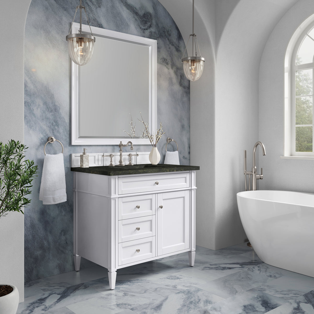 James Martin Vanities Brittany 36" Bright White Single Vanity With 3 CM Phantome Eclos Top