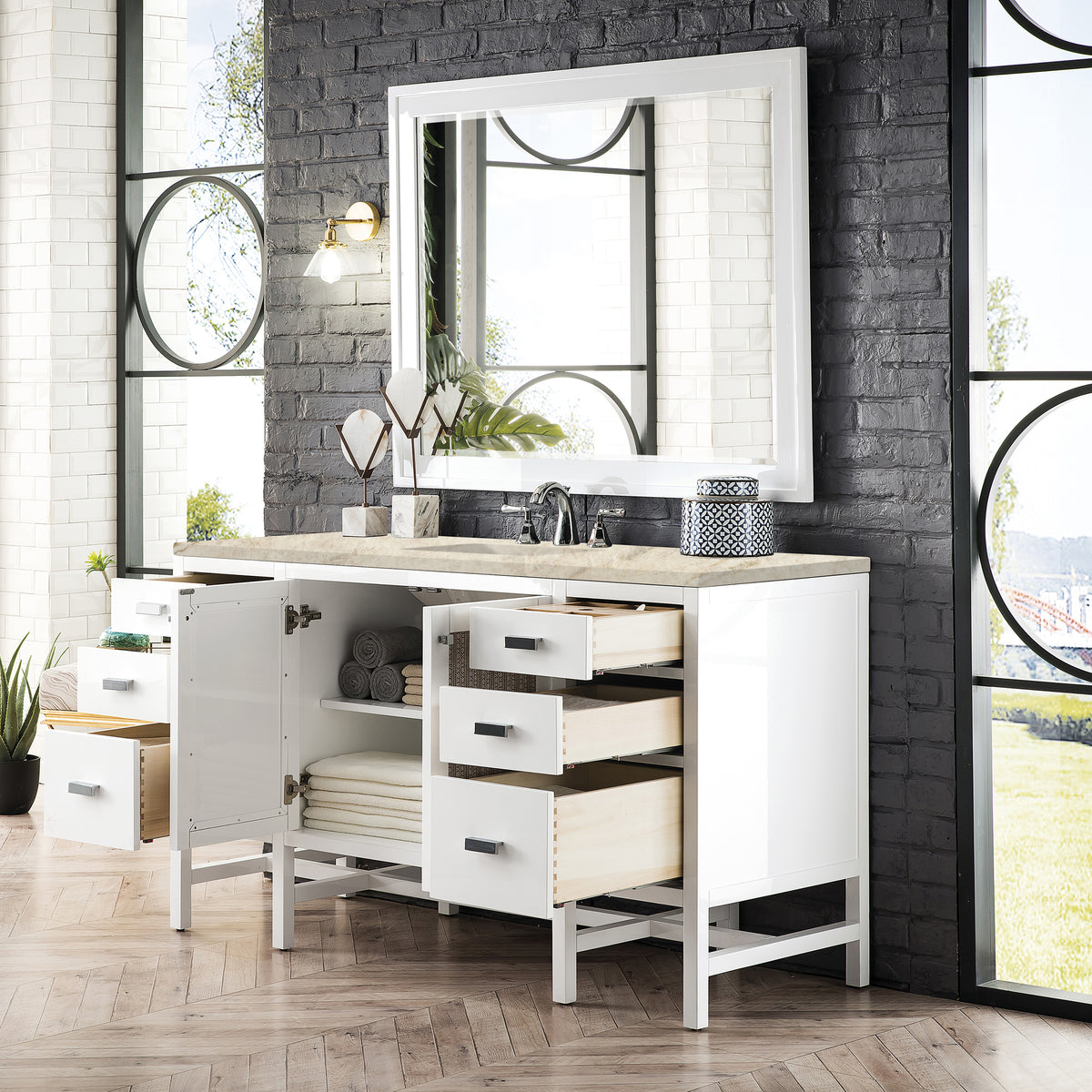 James Martin Vanities Addison 60" Glossy White Single Vanity With 3 CM Tajnar Eclos Top