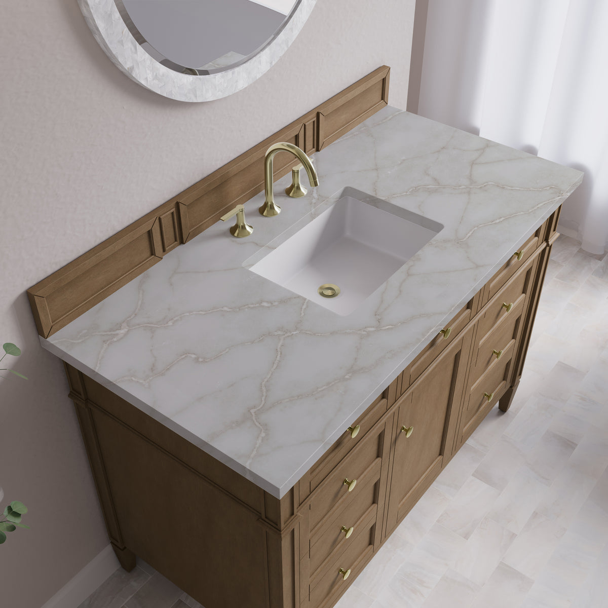 James Martin Vanities Brittany 48" Pecan Single Vanity With 3 CM Victorian Silver Silestone Top