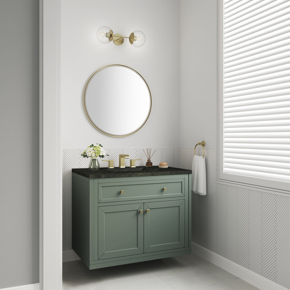 James Martin Vanities Chicago 36" Smokey Celadon Single Vanity With 3 CM Phantome Eclos Top