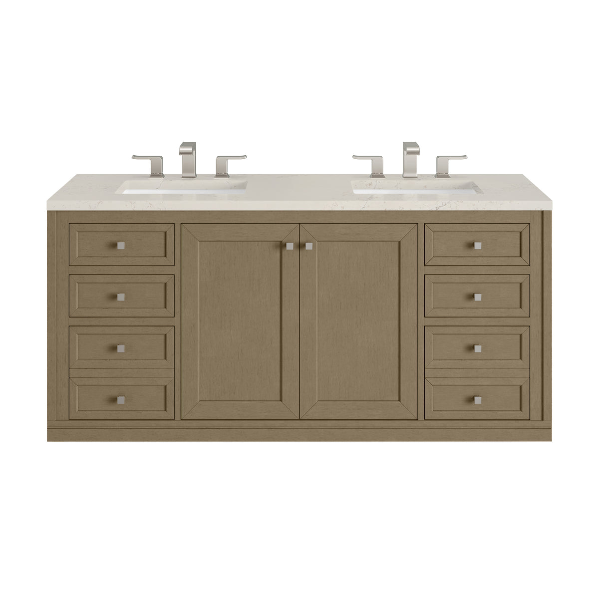 James Martin Vanities Chicago 60" Walnut Whisper Double Vanity With 3 CM Siberian Silestone Top