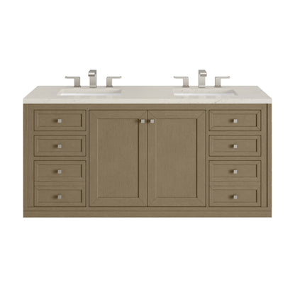 James Martin Vanities Chicago 60" Walnut Whisper Double Vanity With 3 CM Siberian Silestone Top