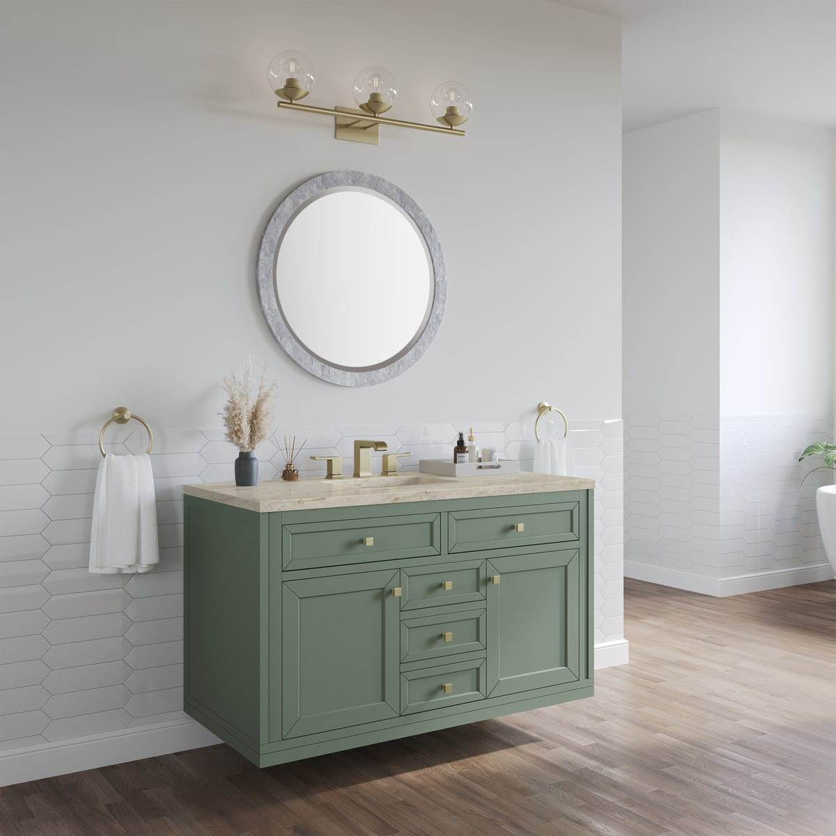 James Martin Vanities Chicago 48" Smokey Celadon Single Vanity With 3 CM Tajnar Eclos Top